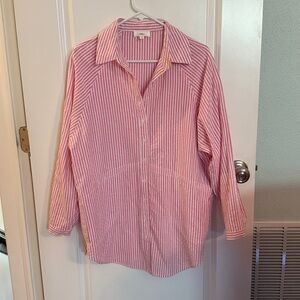 Oversized Pink Striped Button-Up Shirt
